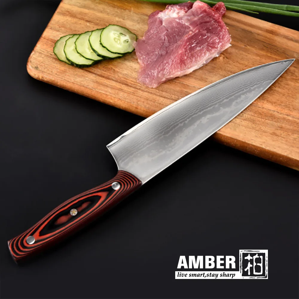 Янтарный набор ножей из дамасской стали 67 слоев японской дамасской стали vg10 кухонный нож шеф-повара японского шеф-повара подарок