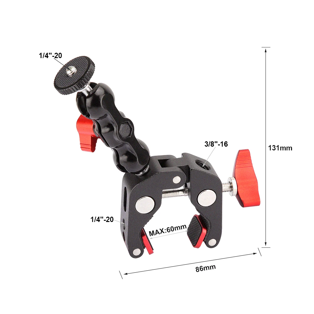 Kimrig multifunktion ale kugel kopf große super klemme krabben zange clip doppel kugel adapter mit boden klemme magischer arm fr universal – Detail 5
