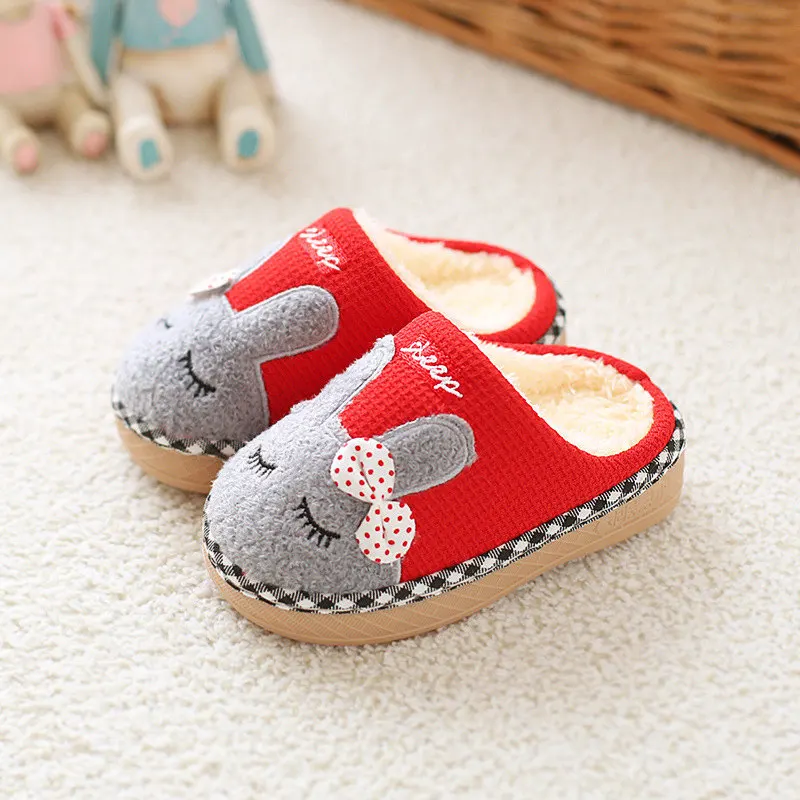 Children Indoor Slippers Warm Plush Cartoon Style Boys Girls Winter Home Floor Shoes Slip On Soft Kids Bedroom Slides SH080403