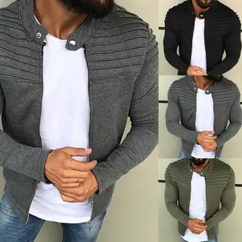 

Winter Warm Men Jacket Coat Long Sleeve Cardigans Baseball uniform solid color striped pleated casual plus velvet jacket men