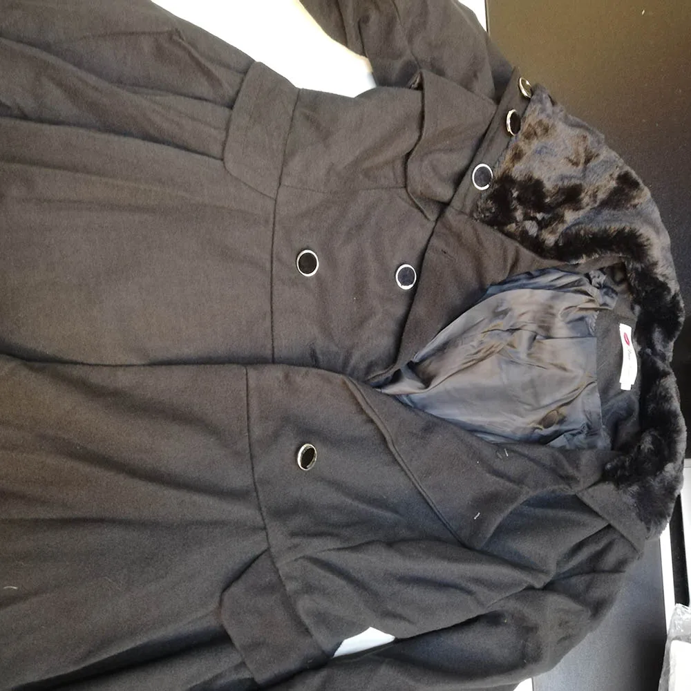 Зимнее теплое Черное Женское шерстяное пальто винтажное английское шерстяное Смешанное пальто размера плюс 4XL пальто с воротником из искусственного меха с поясом модное пальто