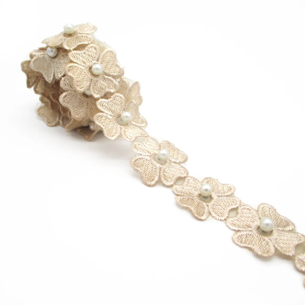 Дэвид Энджи кружевная вышивка с цветочным принтом и лента из бисера 1 ярд, DIY Швейные аксессуары ручной работы, подарочные упаковочные украшения, 1Yc4181 - Цвет: 1065915005