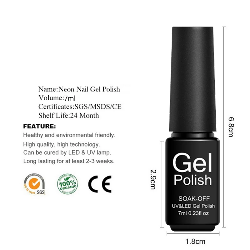 Zation неоновый лак гель для ногтей Лаки замочить светодиодный Vernis гелевая Эмаль Лак 7 мл УФ гель лак с блеском для ногтей украшения для ногтей