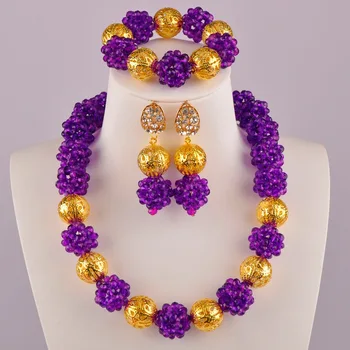 

Purple Nigerian Beads Necklace African Jewelry Set