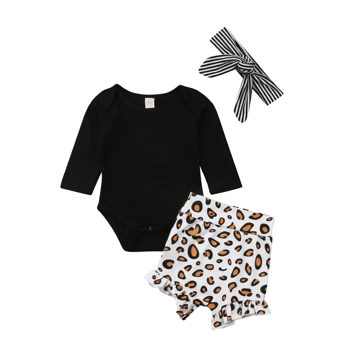 Одежда для новорожденных с леопардовым принтом комплект из 3 предметов, осенне-зимний комбинезон с длинными рукавами для маленьких девочек+ штаны+ повязка на голову для детей 0-24 месяцев