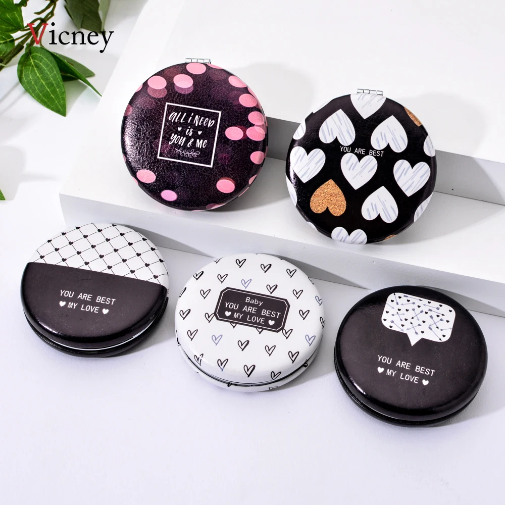 

Exquisite Princess Foldable Pocket Mirrors Portable Makeup Tools Fresh Simple Cosmetic Heart Mirror espejo de maquillaje