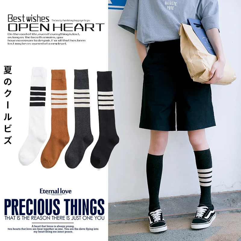Net Red Long Socks Female Korean Spring And Autumn Socks Japanese-style College Style Knee-Length Half Length 3-Bar High Socks