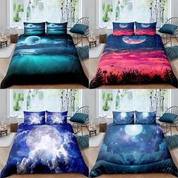 

3D Printed Sea Moon Night 2/3Pcs Cotton Duvet Cover and Pillow Case Bedding Sets UK/US/AU Single Twin Full Queen King Size