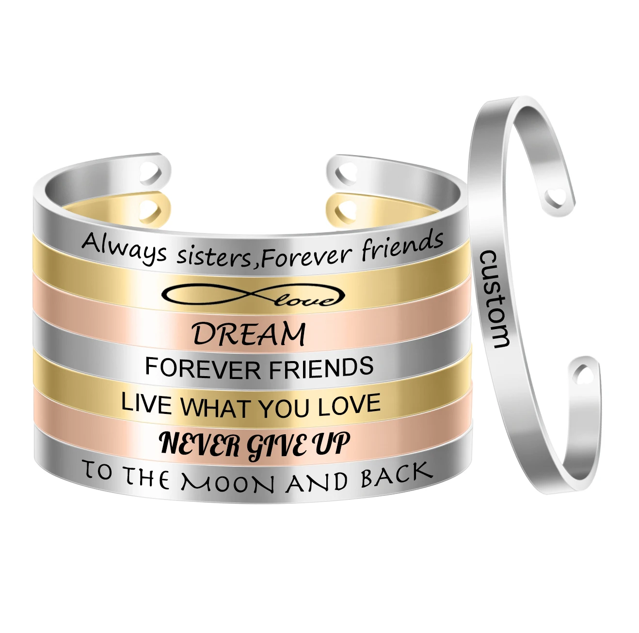 Brazalete de acero inoxidable de 6mm de ancho para mujer, pulsera de oro rosa de inspiración positiva, brazalete Mantra, regalo para mujer, SL-001
