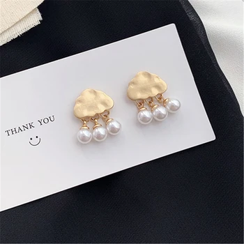 

Korean Fashion geometric water drop dangle earrings sweet creative gold cloud raindrop pearl earrings women jewelry accessories
