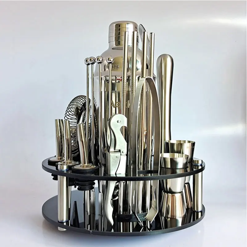 30-Piece Wine Set, Stainless Steel Cocktail Shaker, Cocktail Set, Rotatable Bartender Round Acrylic Turntable, Bar Wine Set