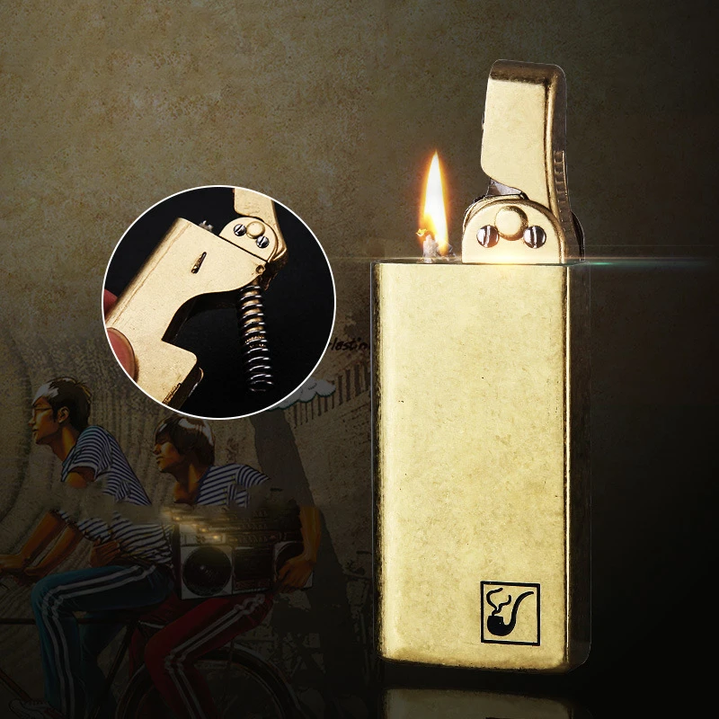 

2020 New Turbo Torch Flint Grinding wheel Lighter Pure brass Free Fire kerosene Retro Pipe Lighter Gadgets For Men