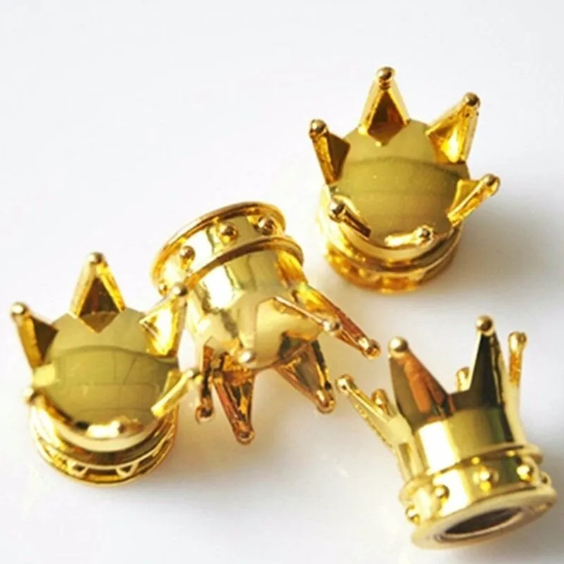 4pcs Gold Crown Style Tire Valve Cap Wheel Alloy Tyre Dust Covers Retro Car Bike Van Universal Valve Stems Gas Nozzle Dust Cover