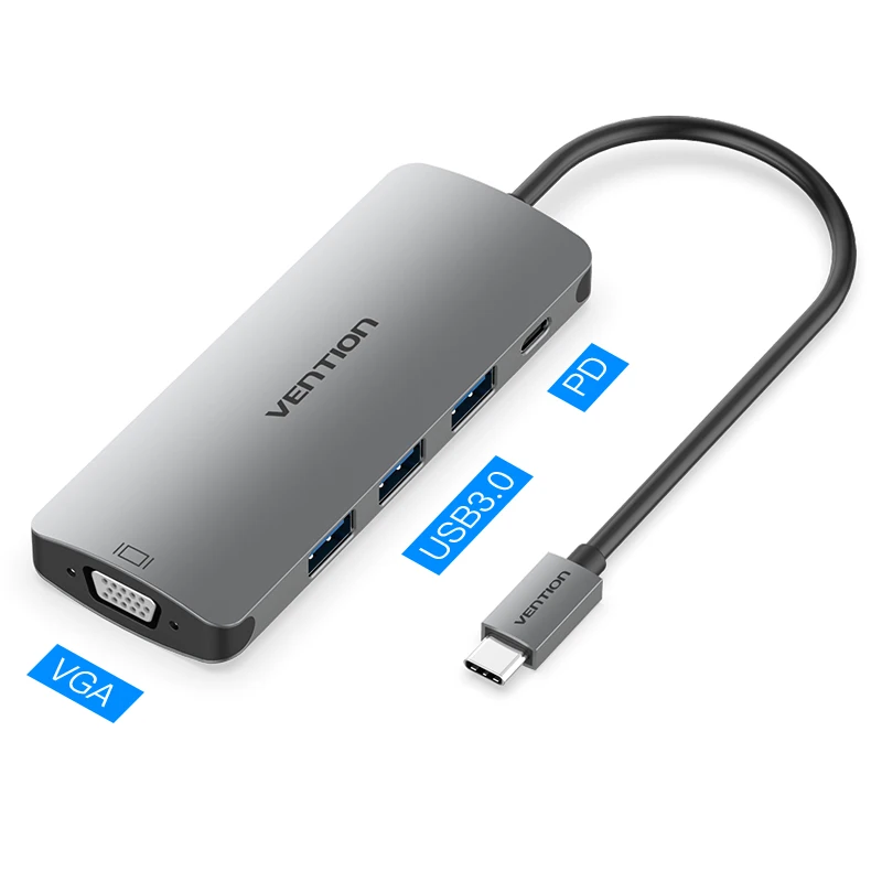Vention USB C к VGA адаптер USB 3,1 к VGA конвертер USB 3,0 концентратор для MacBook samsung Galaxy S8/S9 huawei P20 Pro USB-C VGA концентратор - Цвет: CGQHA