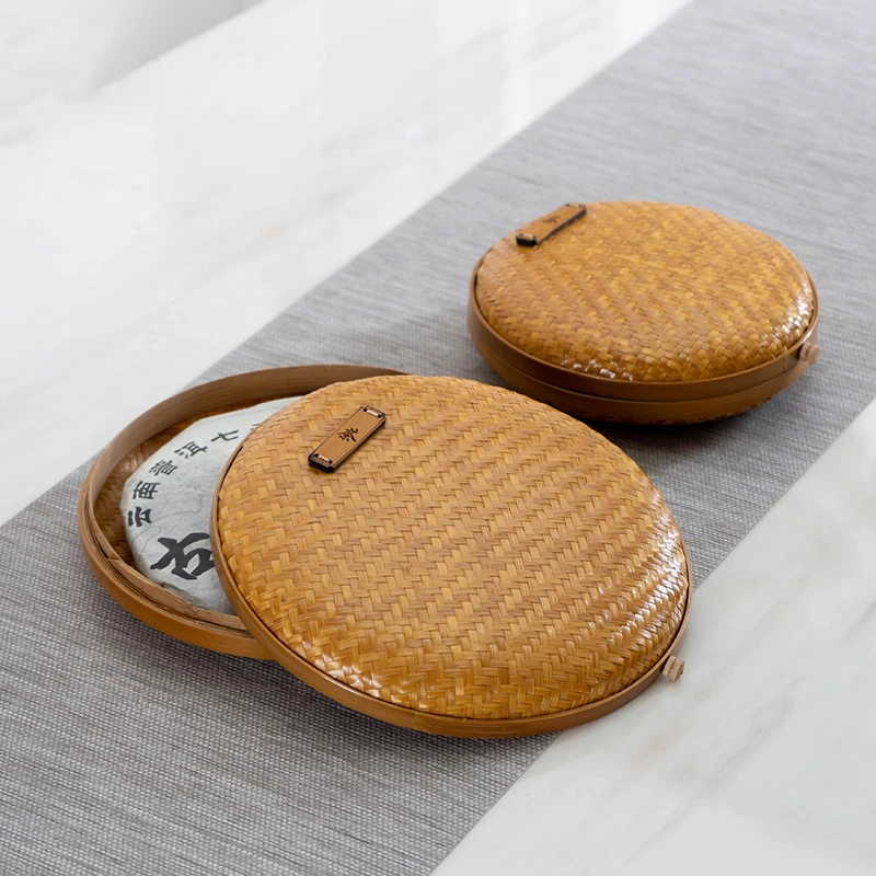 

Creative Storage Box Tea Canister Jar Handmade Natural Container Round Bamboo Portable Pu'er Kung Fu Set Teaware Accessories