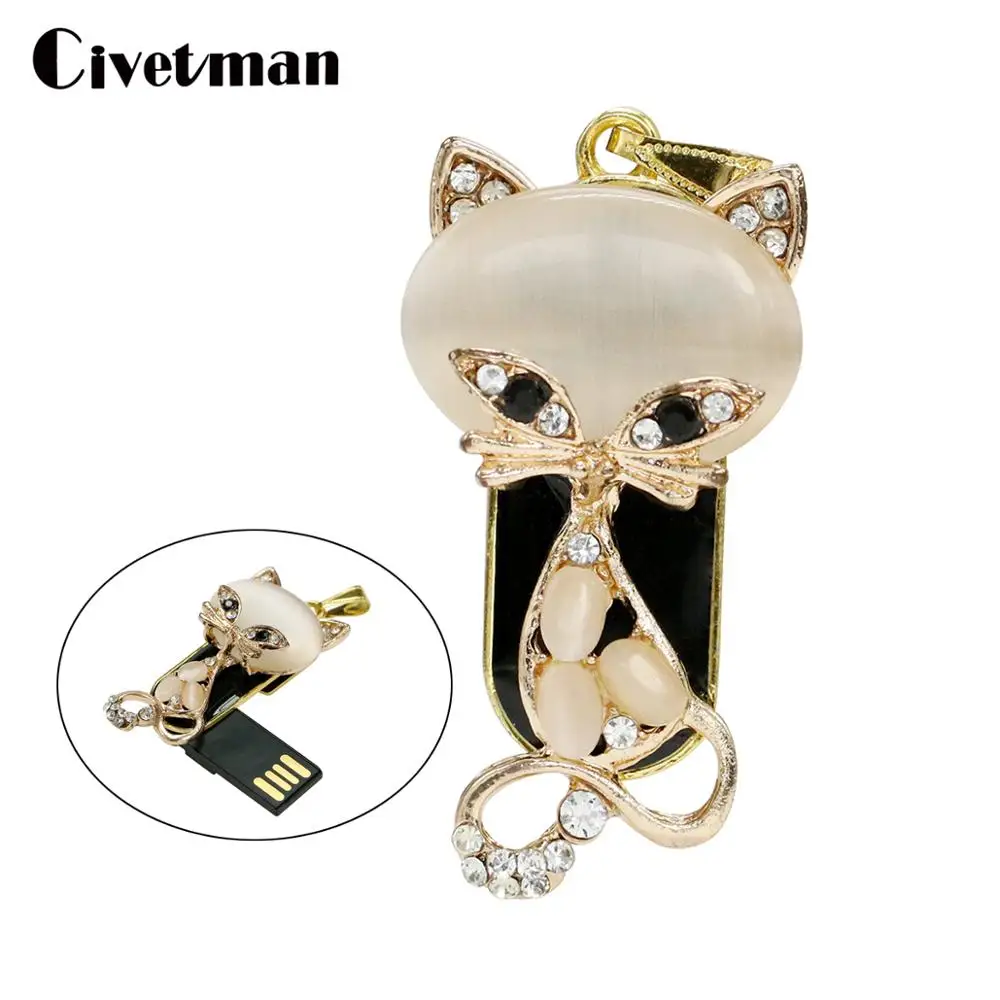 Ювелирные изделия Подвеска Cat USB Flash Drive Кристалл животных диска ожерелье Pendrive 4GB
