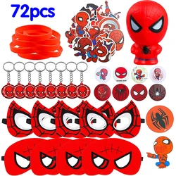Fournitures de fête thème araignée, 72 pièces, jouet à presser, masque, autocollant, Bracelet en caoutchouc, Badge, porte clés, faveur de fête pour enfants 