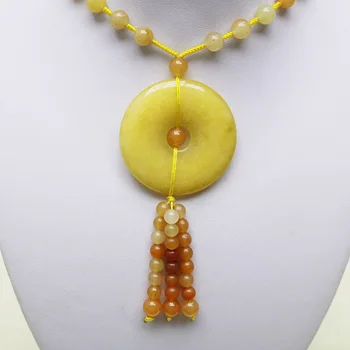 

Natural Golden Jades Pendant Necklace Safety Buckle Ancient Sweater Chain Long Stone Necklace Women Jewelry