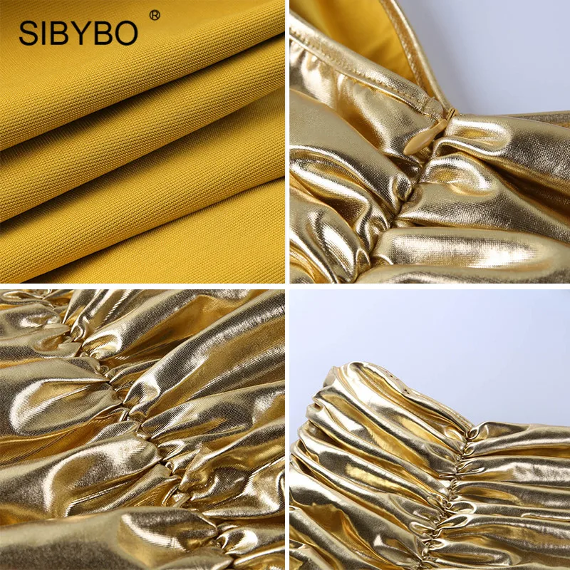 SIBYBO, плиссированное сексуальное облегающее платье с открытыми плечами, без бретелек, без рукавов, облегающее летнее женское платье, открытая спина, Клубные вечерние платья, короткое