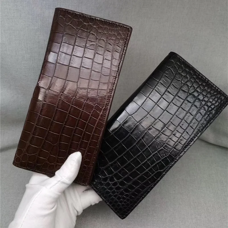 Аутентичные True крокодиловой кожи живота Для мужчин длинный кошелек с отделением