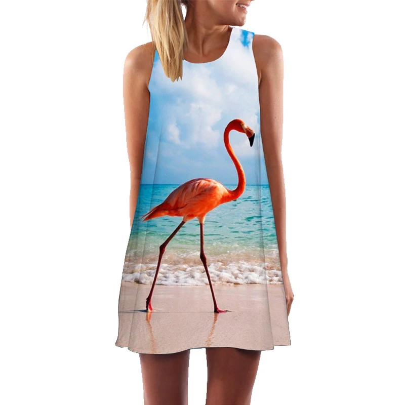 Женское платье с 3D принтом фламинго Красное или Черное вечерние тное вечернее