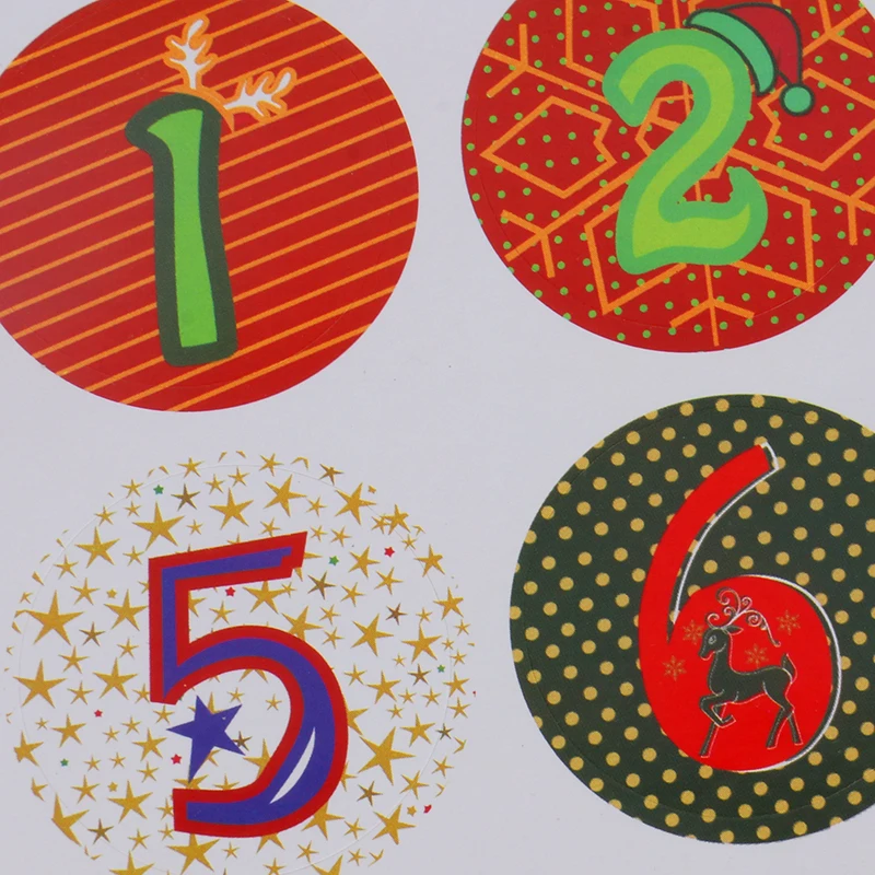 24pcs Christmas Advent Number Stickers Christmas Candy Sealing Sticker Baking Decor Package Label Navidad 2019 Xmas Home Decor