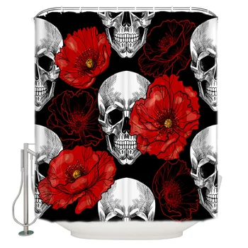 

Shantou Blooming Red Flower Shower Curtain Waterproof Bathroom Curtain Polyester Bath Curtain Home Decor 12 Hooks
