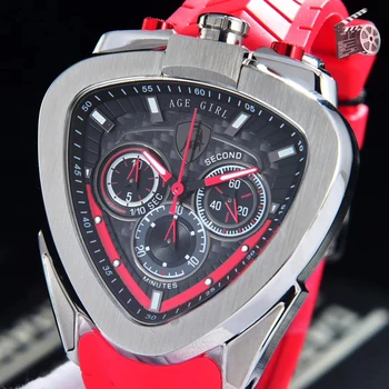 

Luxury Brand New Men Silver Grey Japanese Quartz Chronograph Sapphire Stainless Steel Watch Luminous Gents Red Rubber Sport AAA+