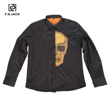 F.N.JACK Мужская зимняя рубашка с рисунком черепа плюс кашемир теплая Толстая Повседневная с длинными рукавами тонкая бархатная Вельветовая рубашка