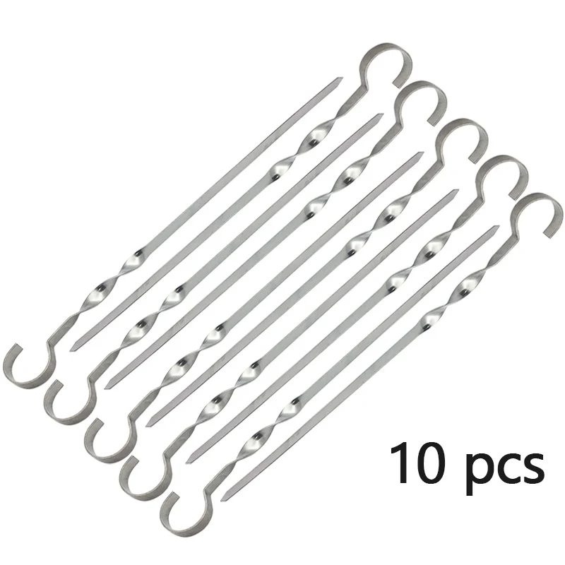 Шампура из нержавеющей стали плоское мясо барбекю шампуры вилки открытый барбекю гриль Аксессуары Вилка для обжарки пикника на открытом воздухе - Цвет: Round 10pcs