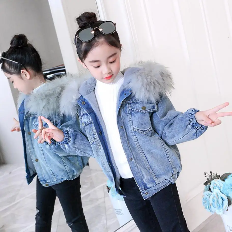 Оптовая продажа зимние джинсовые утепленные куртки для девочек бархатные пальто