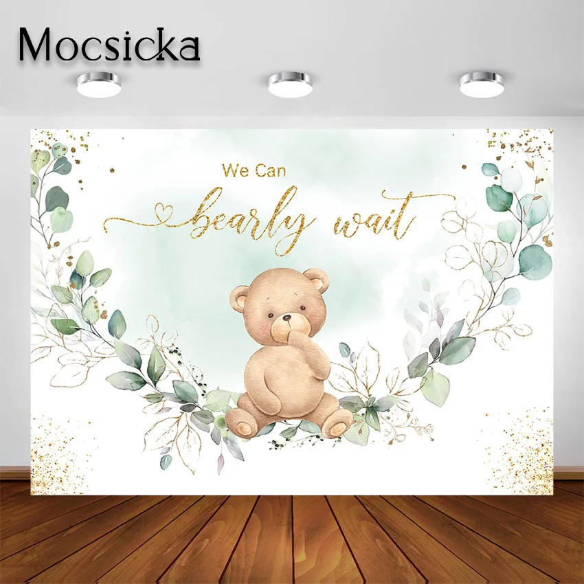 

Mocsicka Bear Baby Shower Backdrop for Party Decorations We can Bearly Wait Greenery Photo Background for Photo Shooting Studio