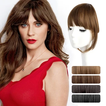 

Synthetic Natural Looking Bangs Clip Air Curved Bangs for Women Hair Clip on Fringe Bangs Hair Pieces with Long Straight Temples