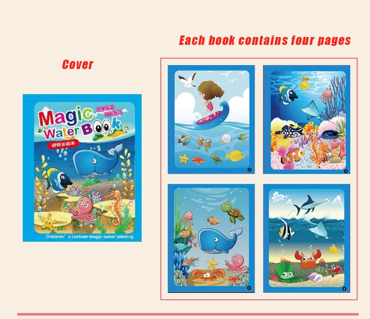Magical Water Painting Coloring Drawing Book for Kids Toys Drawing Board Animals Drawing Book Repeated Educational Toys for Boys - Цвет: E