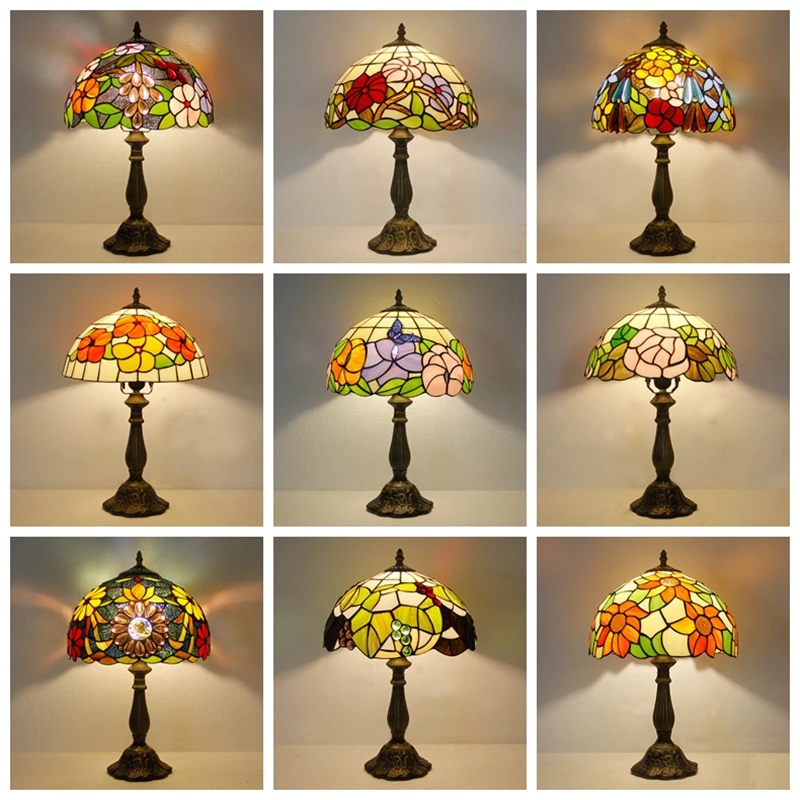 

30CM Tiffany Mediterranean bedroom bedside lighting decoration lamps warm color American retro nostalgic table lamp