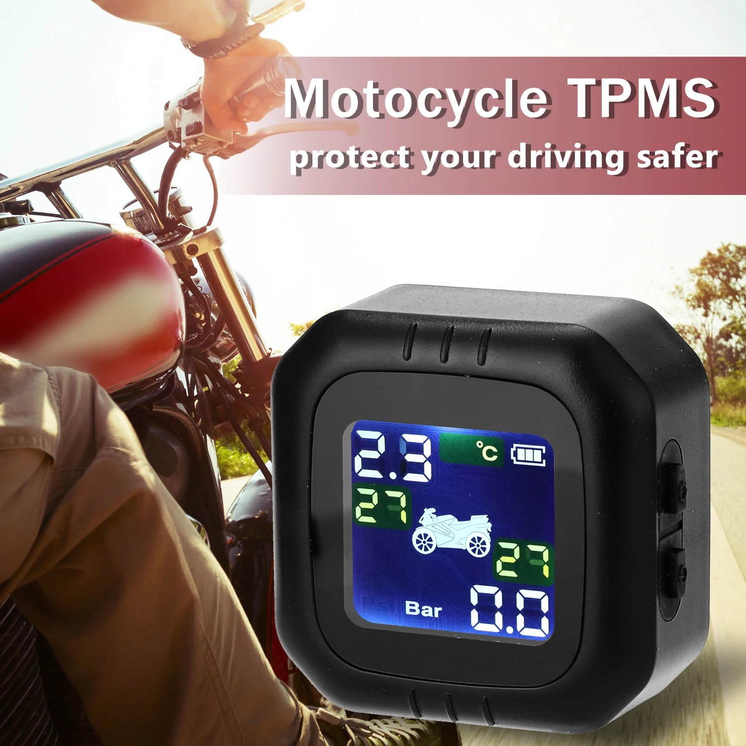 Беспроводная система контроля давления в шинах мотоцикла TPMS Беспроводная Высокоточный Тестер давления в шинах с водонепроницаемым ЖК-экраном