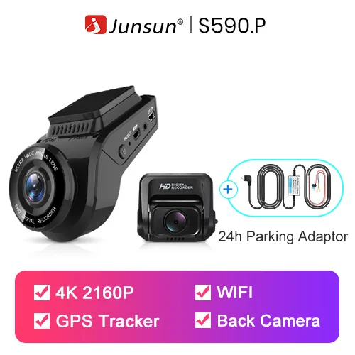 with wifi GPS Junsun автомобиля видеорегистратор двойной объектив Dashcam Встроенный gps трекер 4 к 2160 P HD ночное видение камера с 1080 170 сзади - Название цвета: with wifi GPS