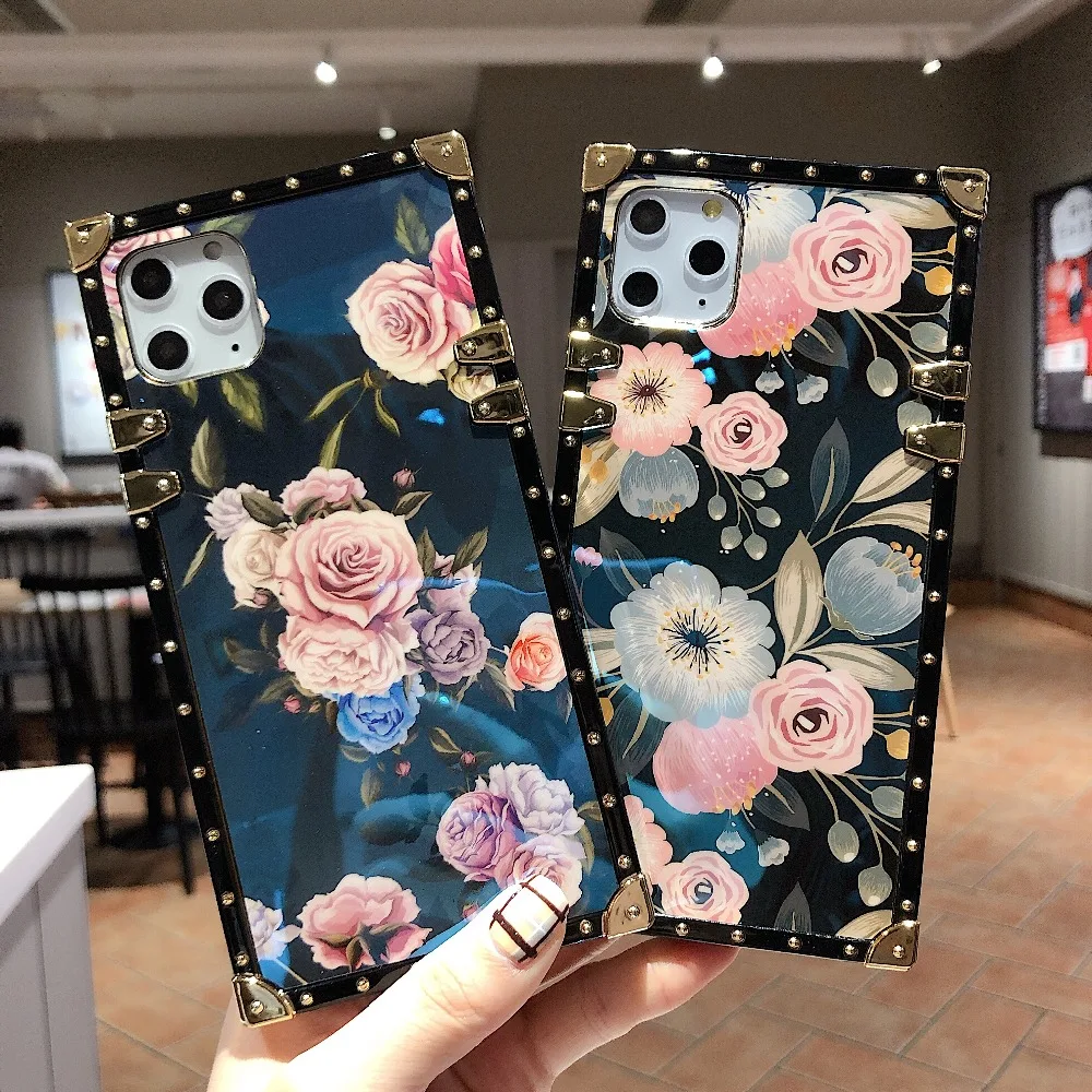 For Samsung Note10 Plus Note9 8 S10 Plus S10e S8 S9 A70 A50 A20 A30 M30 M20 Case Square Diamond Stand Blue Ray Rose Flower Cover (1)