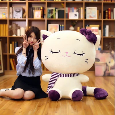 Purple Squinting Бант кошка плюшевые игрушки мягкие животные розовый фиолетовый плюшевая кошка кукла мягкие игрушки плюшевая подушка подарок для девушки - Цвет: Purple Squinting