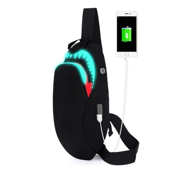 

Designer Messenger Bag Luminous Shark Mouth Crossbody Bag USB Charging Men Chest Bag Waterproof Shoulder Bags for Boy Girl BB03