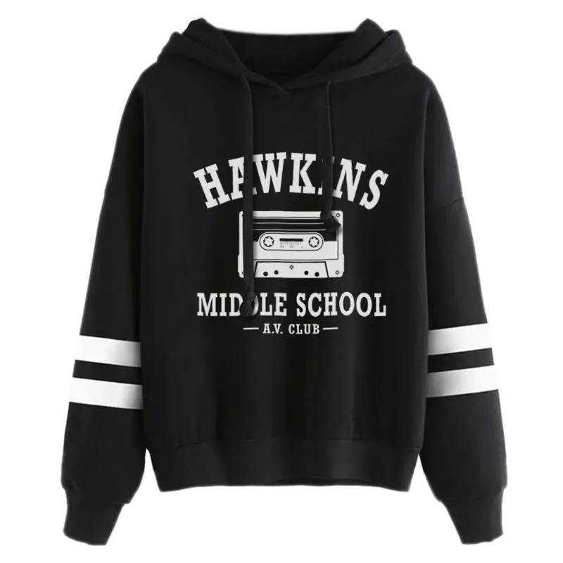 Black Толстовка с капюшоном и надписью Stranger Show Things Hawkins Middle School AV Club - Цвет: Black