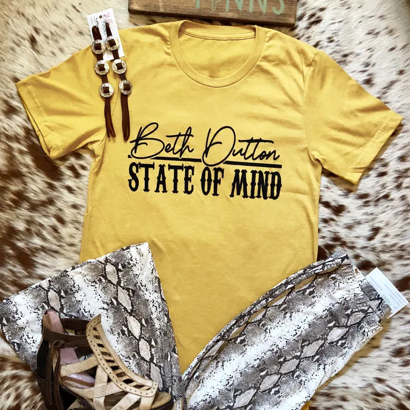 Beth Dutton State Of Mind футболка Повседневная летняя футболка с круглым вырезом и надписью Высококачественная женская футболка с рисунком на тему гранж Топ Прямая поставка