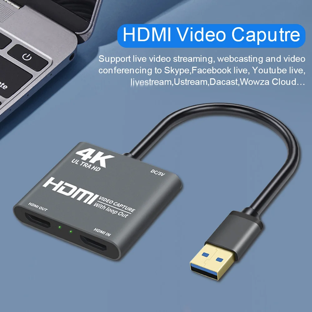 

DMI Capture Card Audio Video Recording Plate Live Streaming USB 3.0 1080P 60FPS Full HD Grabber HDMI Signal Loop Out Conference