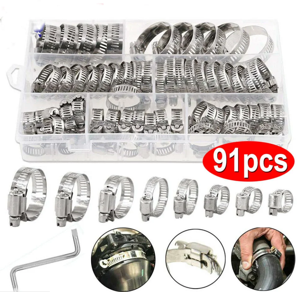 Kit de serrage de tuyau à engrenage à vis sans fin, réglable, 8 à 44mm de  diamètre, différents tuyaux, automobile, mécanique, clé Z, 91 pièces -  AliExpress