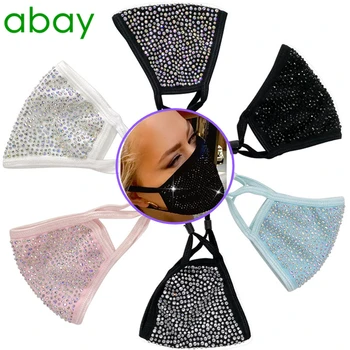 

Black Faceted Crystal Face Mask For Girl Women Sexy Fashion Lady 2 layer Cotton Mask Bling Rhinestone Winter Mouth Mask Xmas Gif