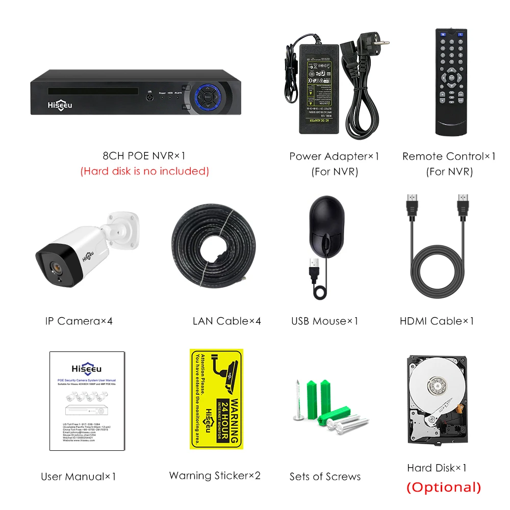 Hiseeu 8CH 1080P POE NVR CCTV система безопасности 4 шт. 2.0MP аудио запись IP камера IR P2P комплект наружного видеонаблюдения 1 ТБ HDD - Цвет: 8CH NVR 4 Cameras