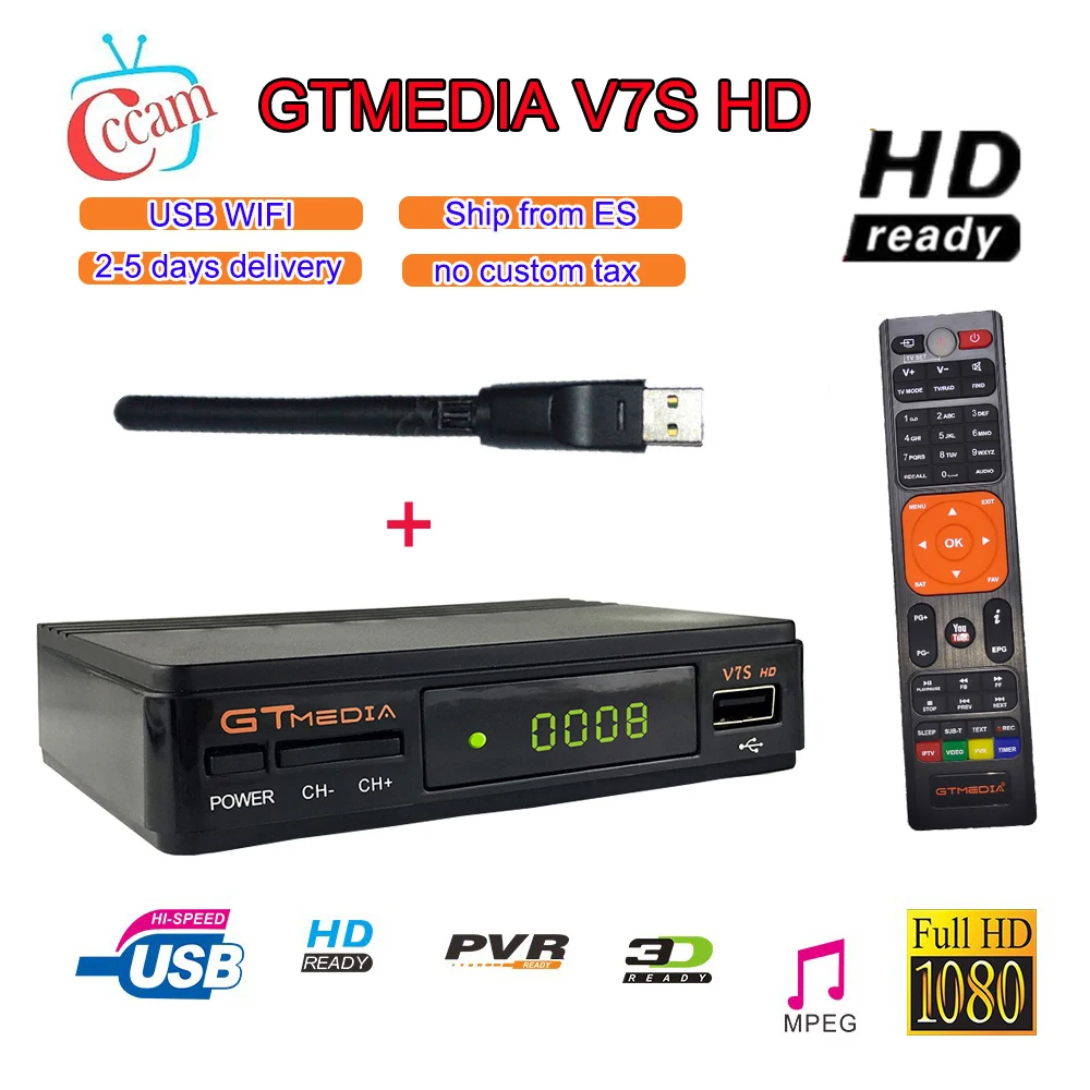 Freesat GTMEDIA V7S HD спутниковый приемник + USB WIFI Cline 1 год Европа Испания clines Обновление от