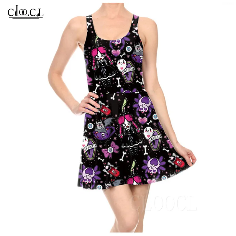 Sleeveless Women Dress Black Halloween Ghost Party Dresses Full Dress 3D Printed Short Beach Pleated Dress Summer Women Clothing (1)