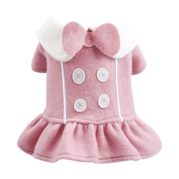 

Woolen Dog Cat Hoodie Dress Buttons Bow Design Pet Puppy Coat Jacket for Dogs Cats Small Medium
