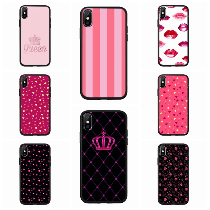 

Soft Cover Case For iPhone X XR XS 11 11Pro 7 8 Plus Crown Dot Pink Pattern Phone Cases Fundas For iPhone XS Max B69
